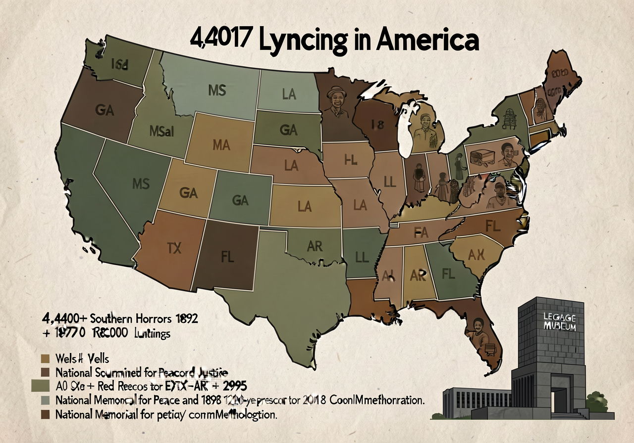 Student version of EJI 2017 Lynching in America aggregate state-level map showing 4,400+ documented racial-terror lynchi