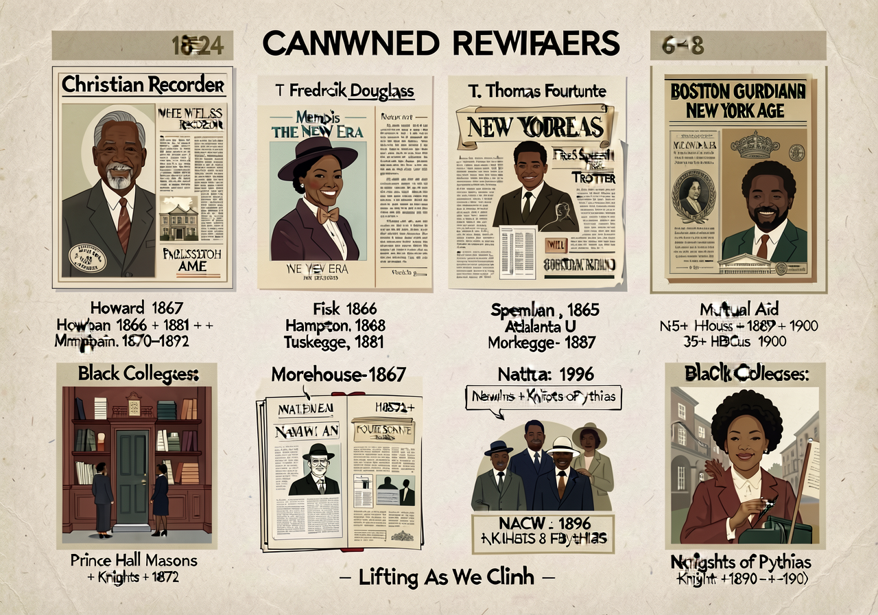 18x24 wall chart documenting Black-owned newspapers (Christian Recorder AME 1852+ + Frederick Douglass The New Era 1870-