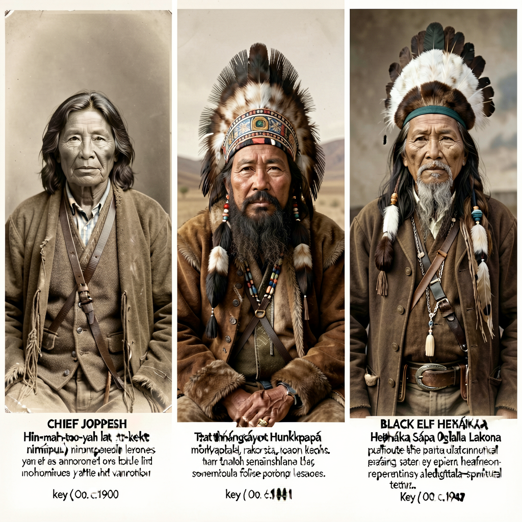 Triptych: Chief Joseph (Hin-mah-too-yah-lat-kekt nimíipuu) c.1900 photograph + Sitting Bull (Tȟatȟáŋka Íyotake Hunkpapa 