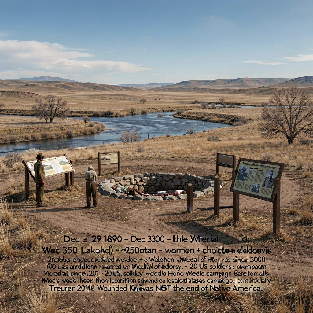 Site photograph of Wounded Knee Creek SD + Wounded Knee Memorial (mass grave + interpretive panels at Pine Ridge Reserva
