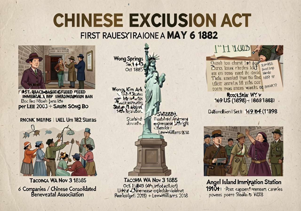 18x24 wall display documenting Chinese Exclusion Act May 6 1882 as FIRST RACE-BASED FEDERAL IMMIGRATION BAN per Lee 2003