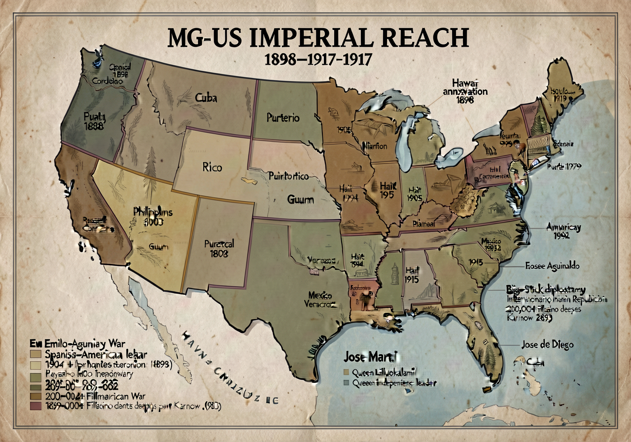 MG-9 US IMPERIAL REACH 1898-1917 map (24x36) — Spanish-American War 1898 + Cuba + Puerto Rico + Philippines + Guam; Hawa