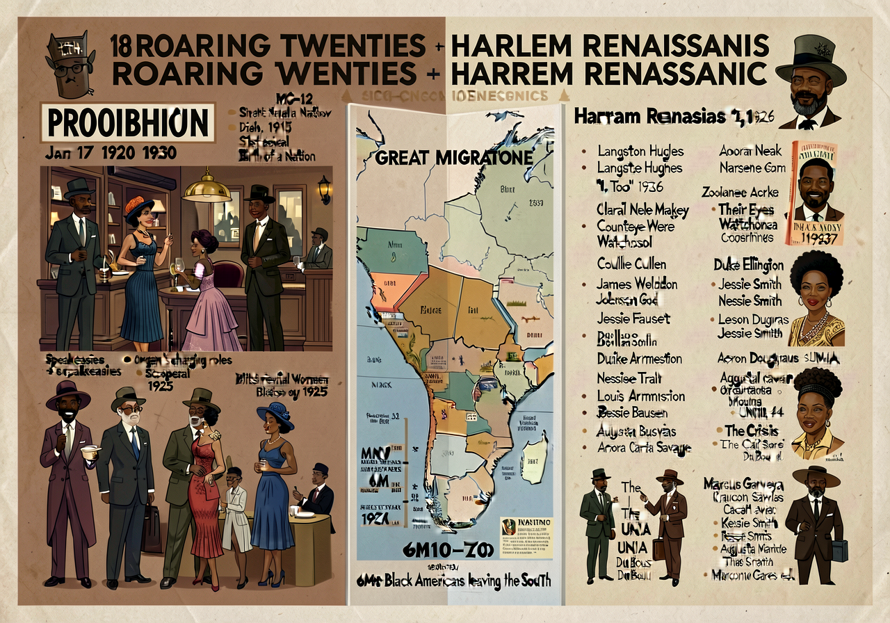 MG-12 ROARING TWENTIES + HARLEM RENAISSANCE poster — 24x36; left half: 18th Amendment Prohibition Jan 17 1920 + 21st rep