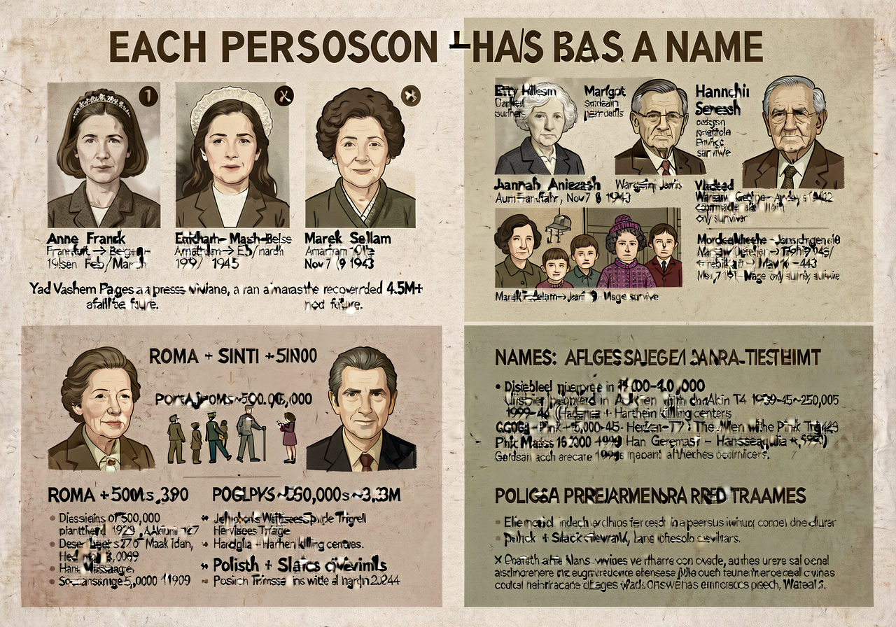 MG-16 HOLOCAUST YAD-VASHEM 'EACH PERSON HAS A NAME' poster — 24x36; FIRST QUADRANT explains pedagogy: each victim was a 