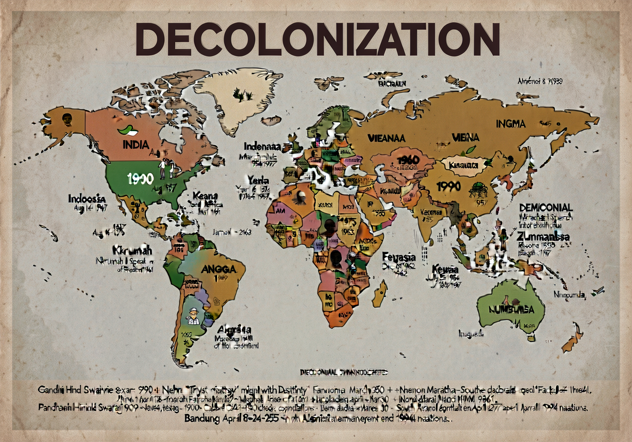 MG-19 DECOLONIZATION 1947-94 poster — 24x36; world map; 100+ nations independent from European empire; named: India + Pa
