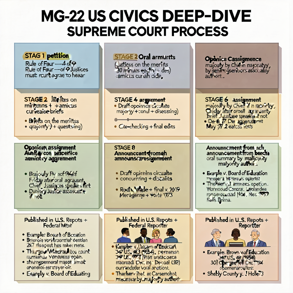 MG-22 US CIVICS DEEP-DIVE — SUPREME COURT PROCESS wall poster (36x48) — STAGE 1 Cert petition (Rule of Four — 4 of 9 Jus