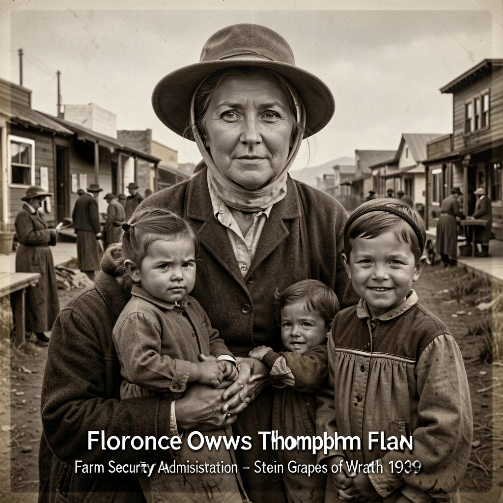 Iconic Dorothea Lange Migrant Mother photograph March 1936 Nipomo CA (Florence Owens Thompson + 3 children); caption nam