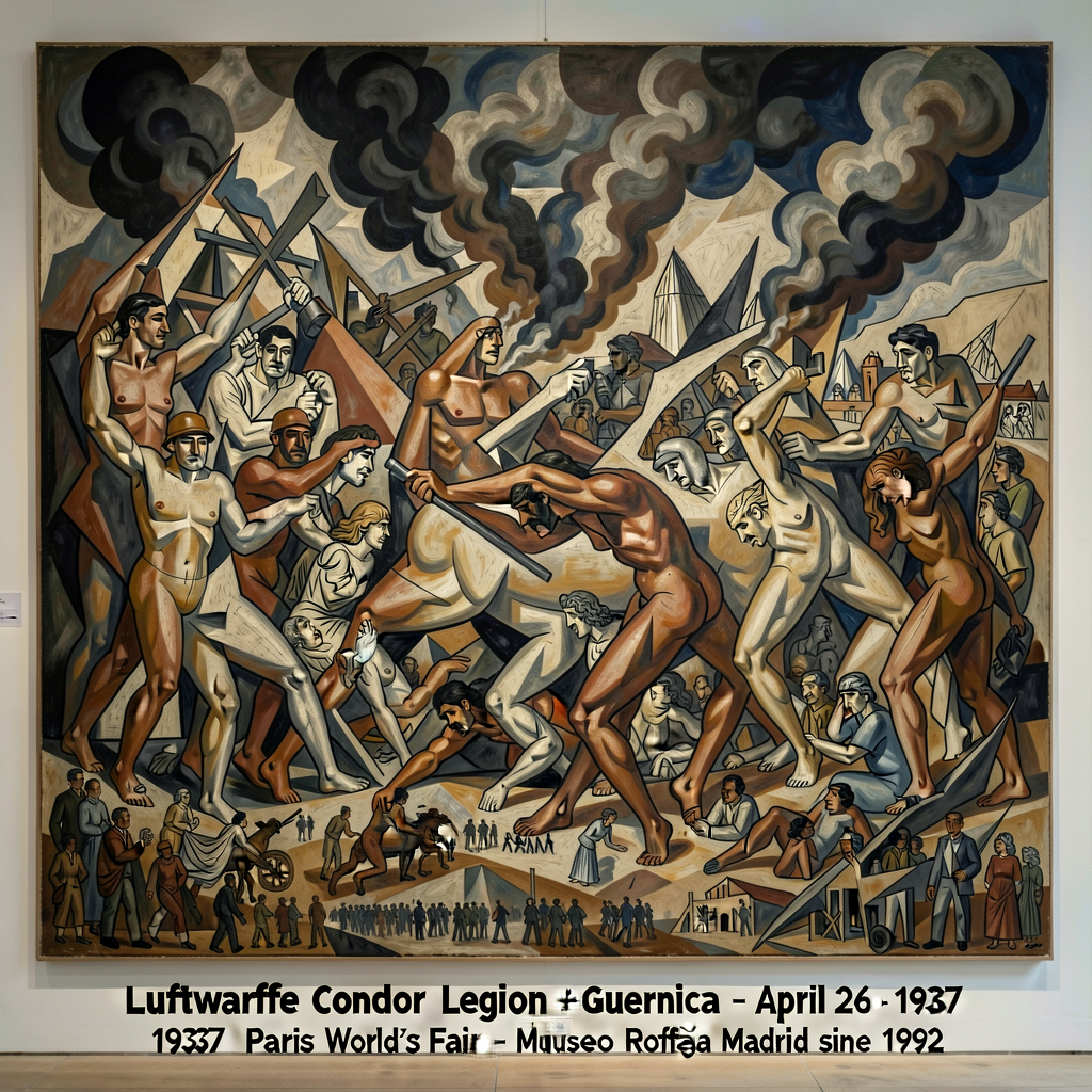 High-resolution reproduction Picasso Guernica May-June 1937 (oil on canvas 11.5ft x 25.5ft); caption: Luftwaffe Condor L