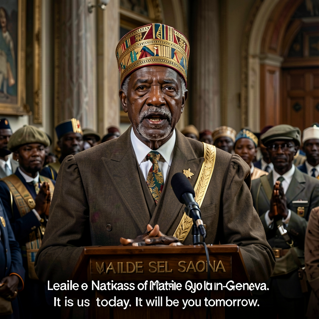 Photo Haile Selassie I Emperor of Ethiopia addressing League of Nations Geneva June 30 1936 after Italian invasion + cap