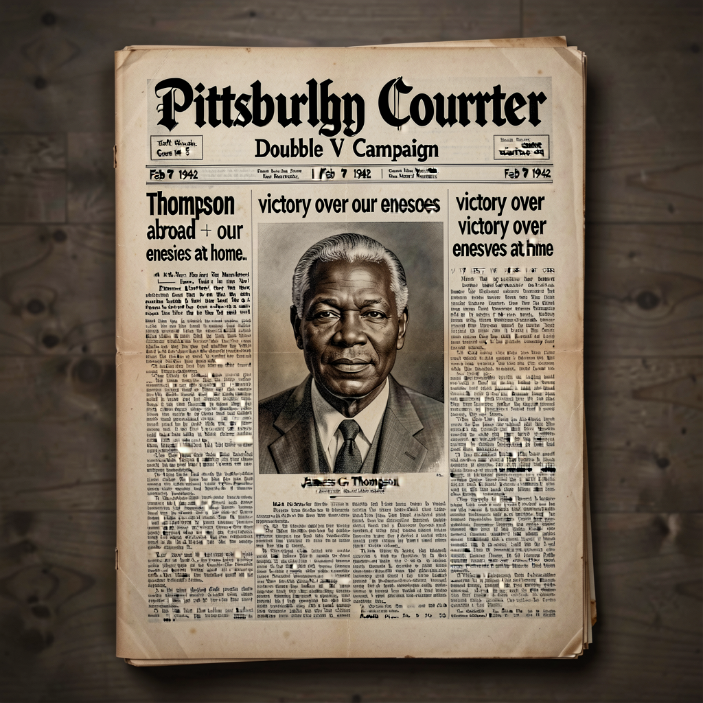 Pittsburgh Courier front-page Double V Campaign Feb 7 1942 (James G. Thompson letter); caption naming Thompson + 'victor