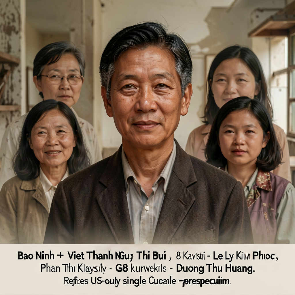 Composite portrait Bao Ninh + Viet Thanh Nguyen + Thi Bui + Le Ly Hayslip + Phan Thi Kim Phuc + Duong Thu Huong + Ocean 