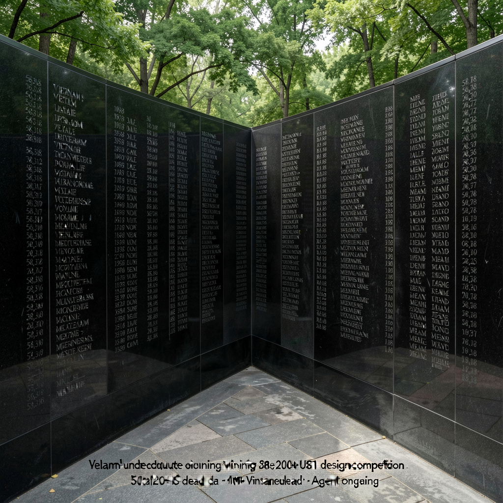 Photograph Vietnam Veterans Memorial Maya Lin Nov 13 1982 (V-shaped black granite wall + 58,318 names chronologically); 