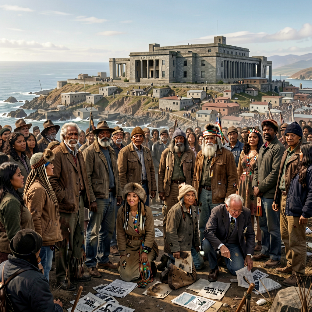 Composite: Alcatraz Occupation Nov 20 1969 – June 11 1971 (Richard Oakes + LaNada Means) + Wounded Knee II Feb-May 1973 