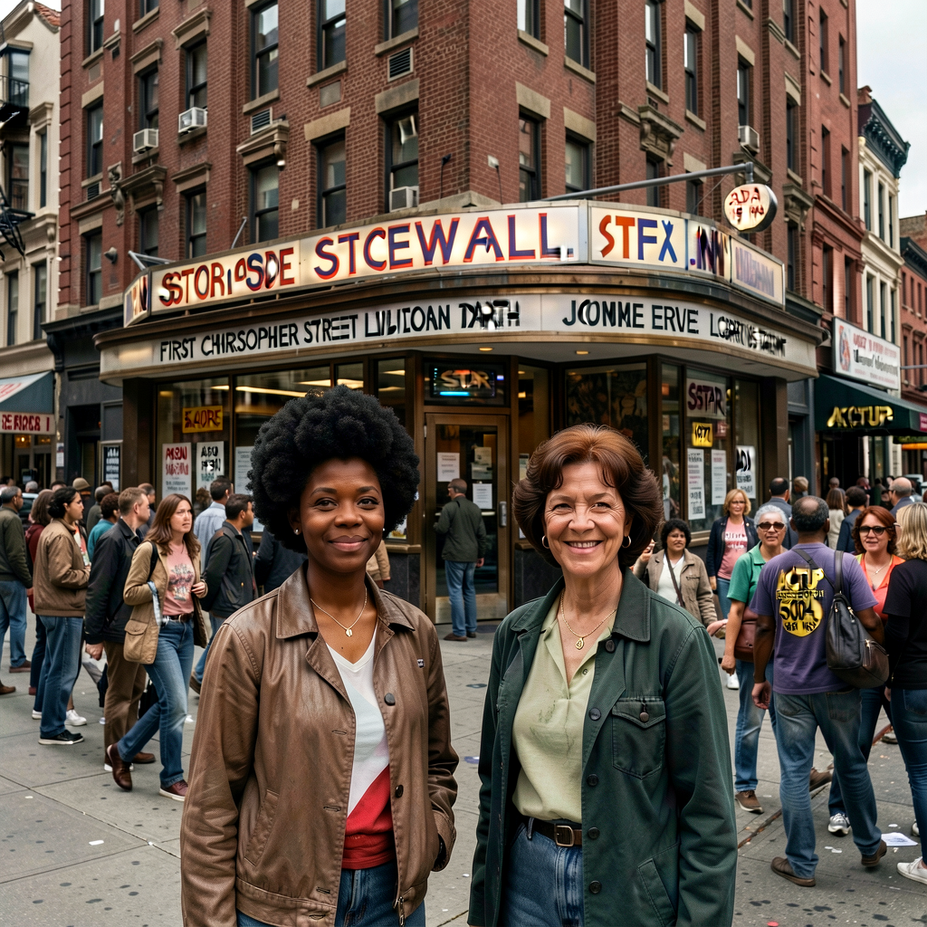 Composite: Stonewall Inn 1969 + Marsha P. Johnson (1945-1992) + Sylvia Rivera (1951-2002) + STAR 1970 + first Christophe