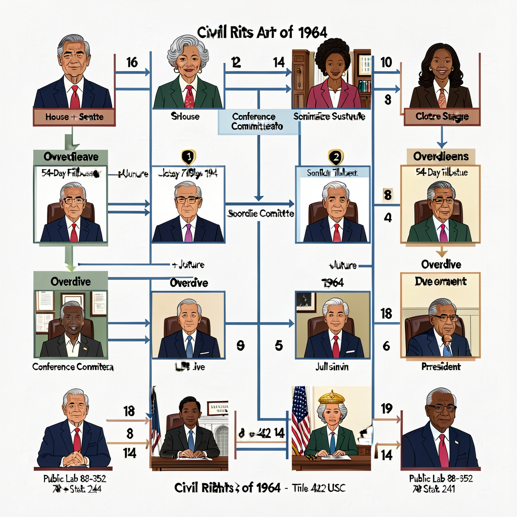 36x48 wall poster; 14 stages numbered + visualized as flowchart with House + Senate parallel tracks + Conference Committ