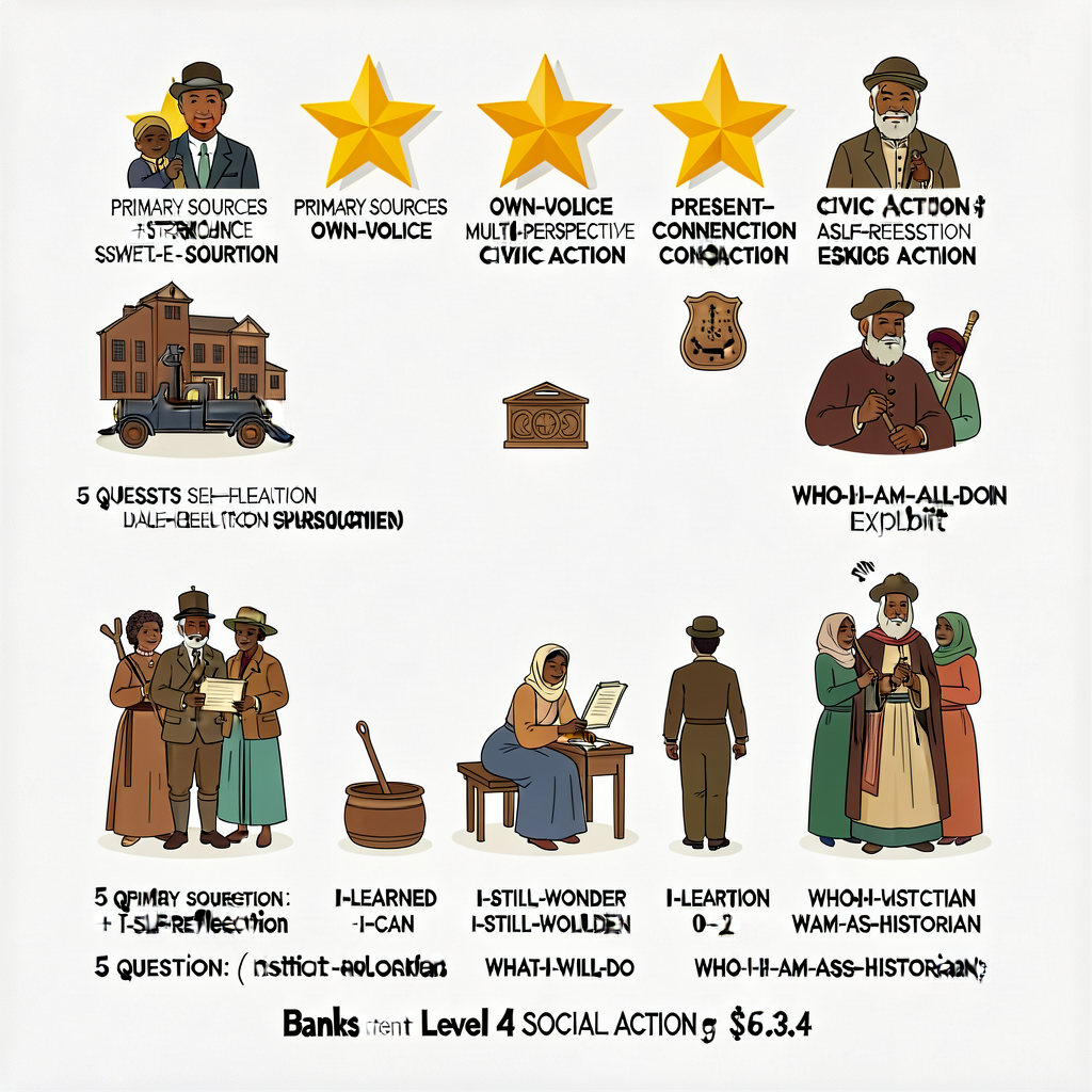 18x24 laminated poster; 5 STARS (PRIMARY SOURCES + OWN-VOICE + MULTI-PERSPECTIVE + PRESENT-CONNECTION + CIVIC ACTION) ea