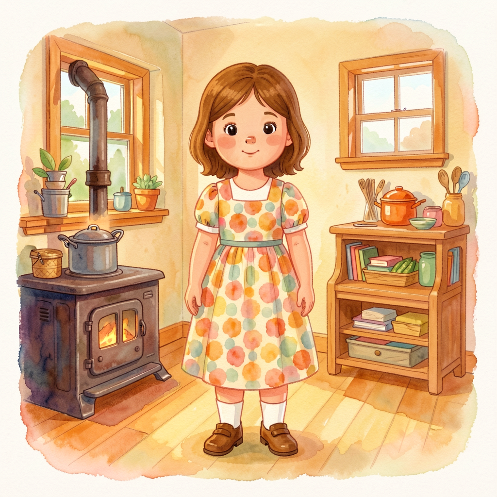 Reproduction of Diane Goode's interior watercolor illustrations: the well-pump spread, the coal-stove dressing spread, t