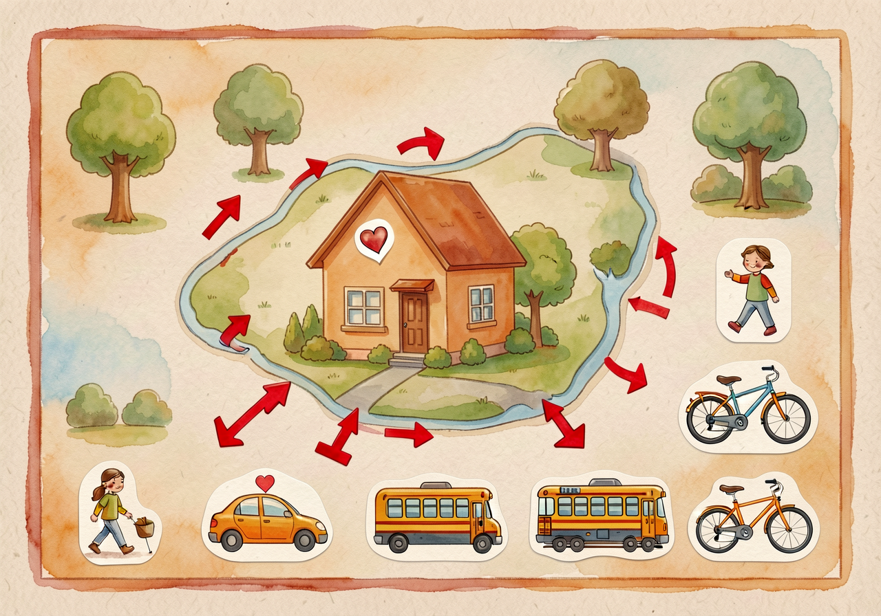 11x17-inch personal neighborhood map (same as MG-4 simplified). Each child receives one with their home approximately ma