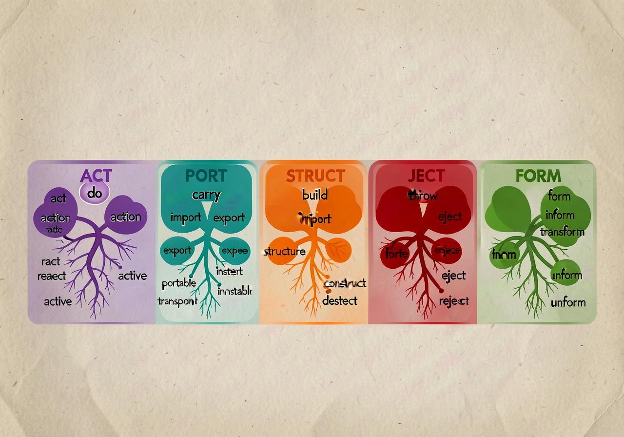 Reproduction of MG-9 bottom section at 11x17: 5 root cards in a horizontal strip, each color-coded. ACT (purple, 'do') w