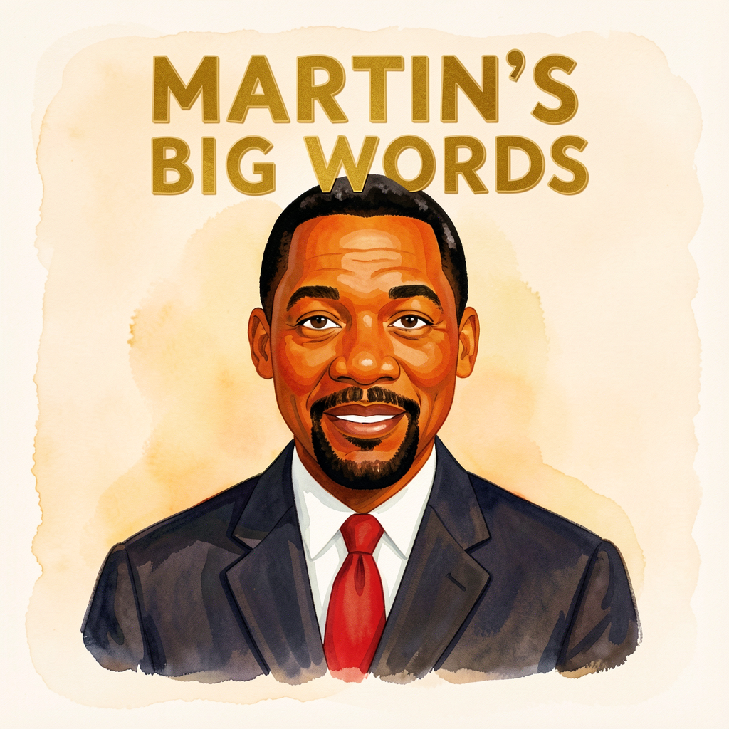 Reproduction of the Doreen Rappaport / Bryan Collier cover — collage portrait of Dr. King with text 'MARTIN'S BIG WORDS'
