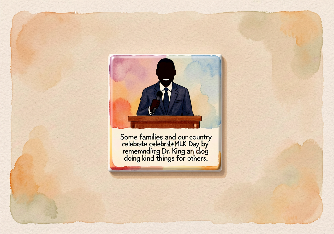 MG-3 wall (36x60 inches) with the MLK Day tile attached: silhouette of Dr. King at podium, third-Monday-of-January date 