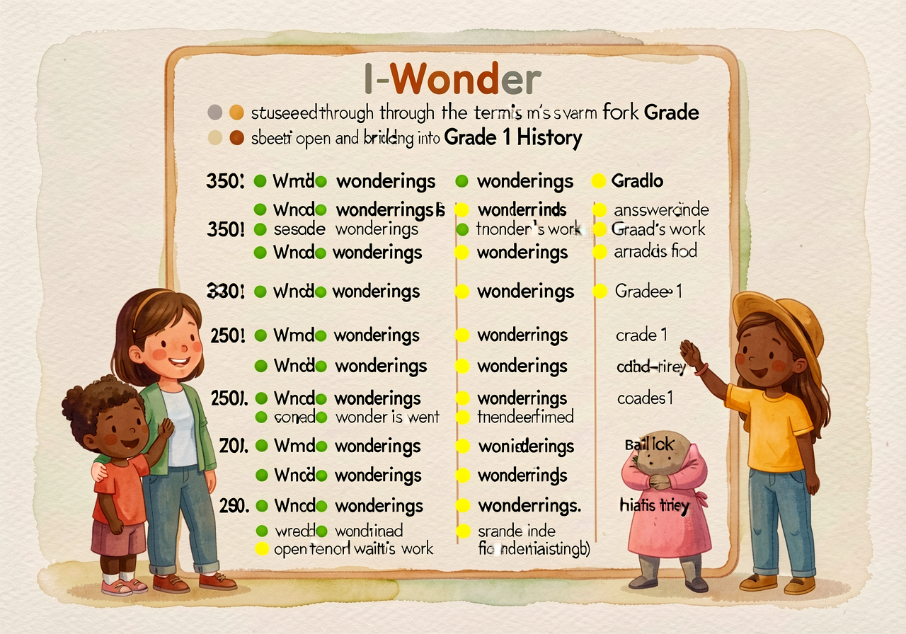 The I-Wonder chart (carried over from Fall) shown at full size with 30-50 student wonderings accumulated across the year