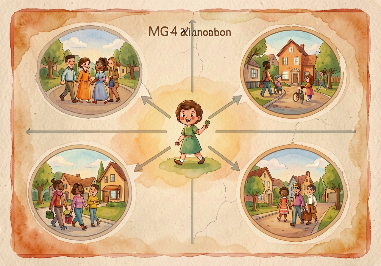 MG-4 Neighborhood Map with 4 walking-tour photos to be placed at correct symbols.