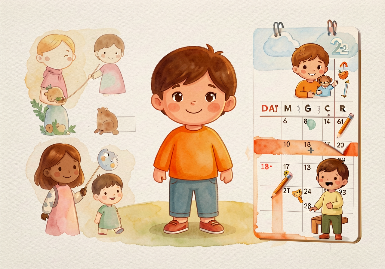 MG-2 Calendar with today and target event marked; pencil for counting.