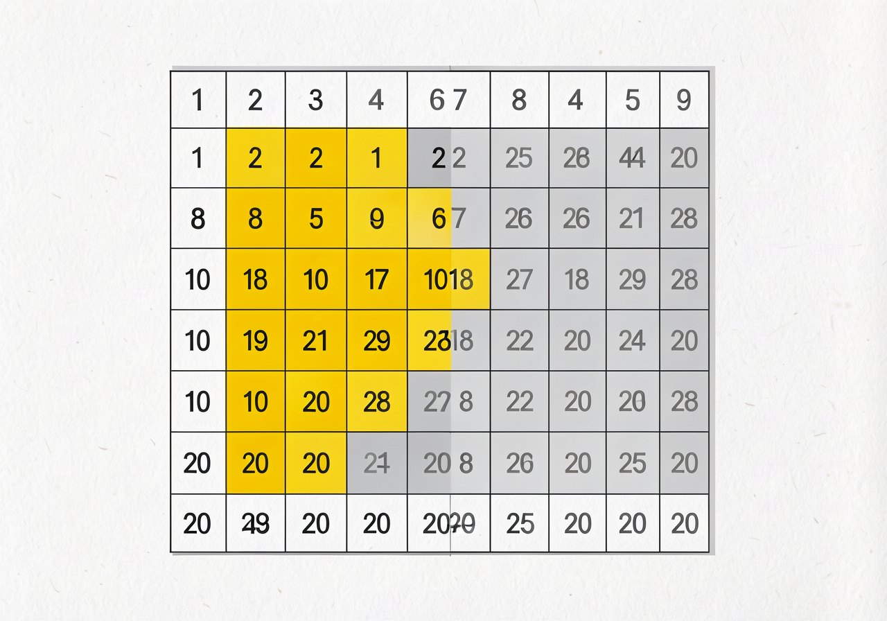 Reference 100-chart image (10x10 grid) with numerals 1-20 highlighted in yellow background; remaining 21-100 in light gr