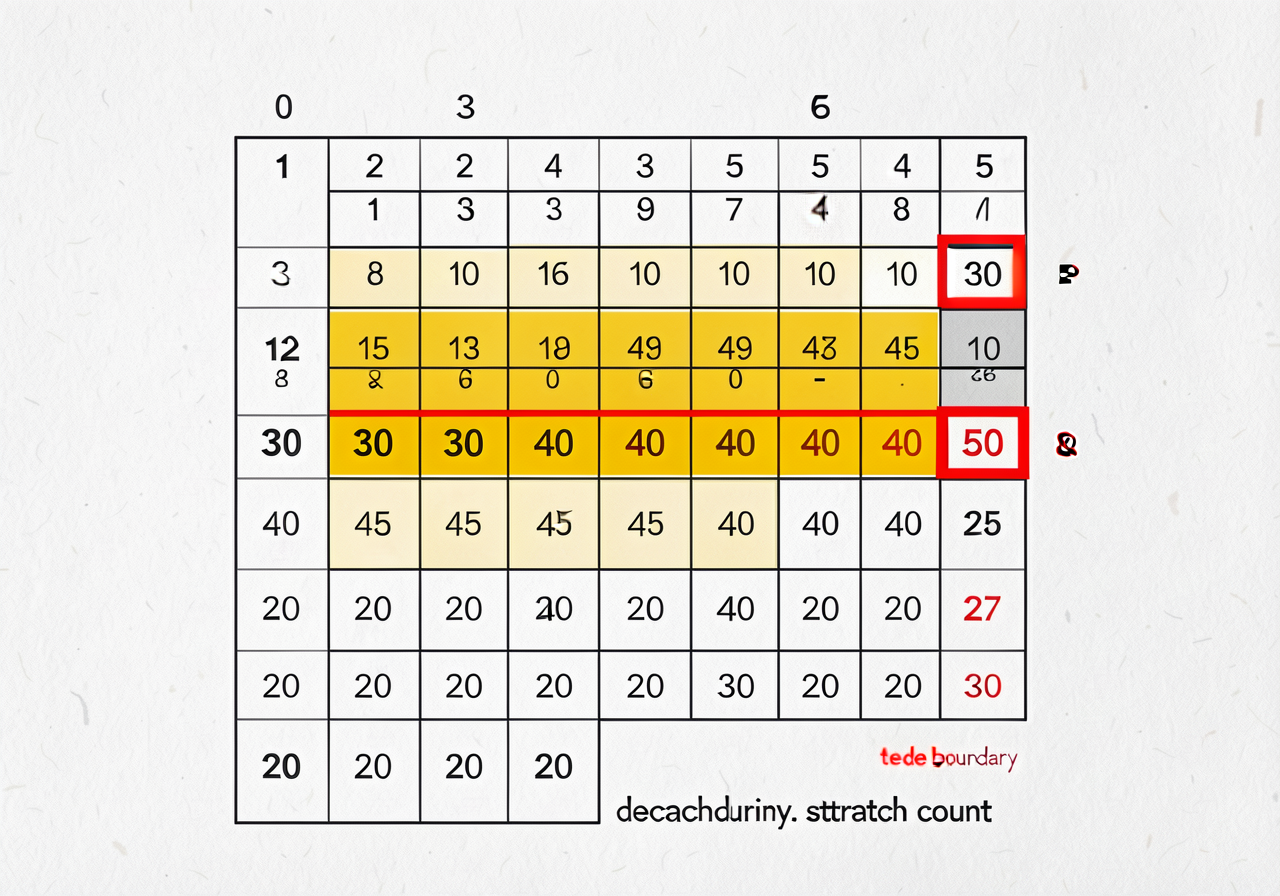Reference 100-chart with the 1-50 range highlighted in yellow background; cells 30, 40, 50 boxed in red as 'decade bound