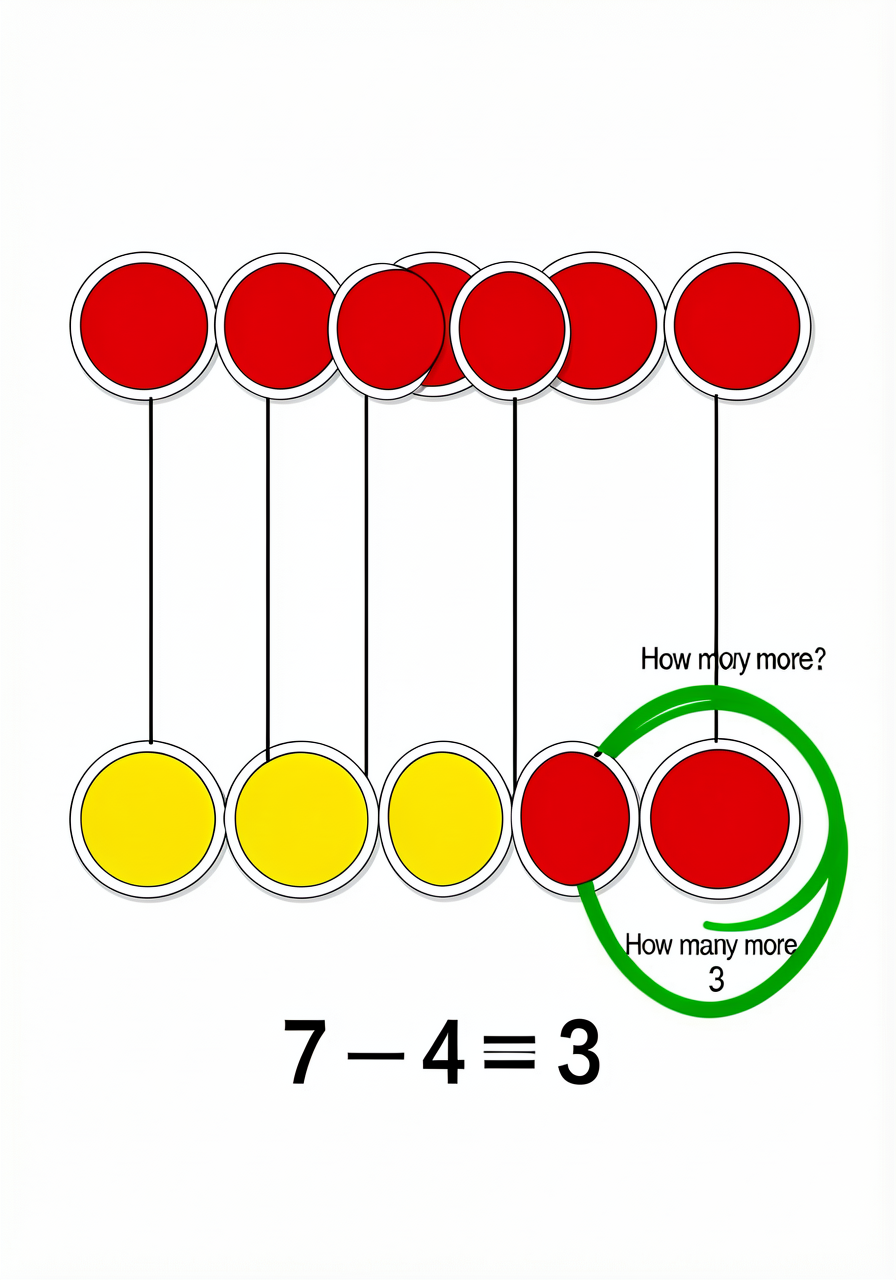 Two-row diagram. Top row: 7 red sticker icons in a horizontal line. Bottom row: 4 yellow sticker icons aligned with the 