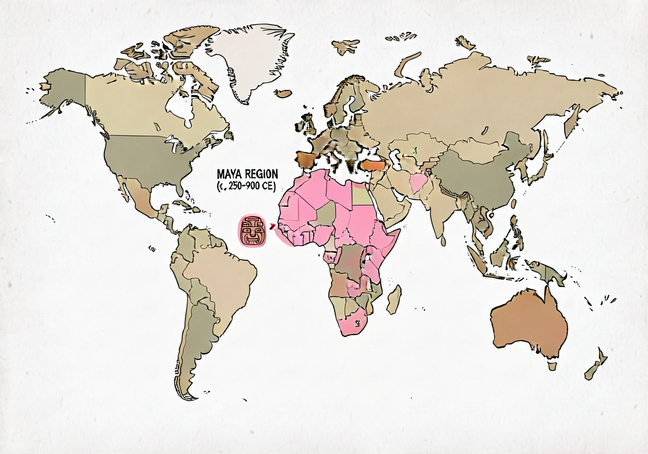 Simplified world map with North/South America, Europe, Africa, Asia, Australia visible. A pink shaded region covering so