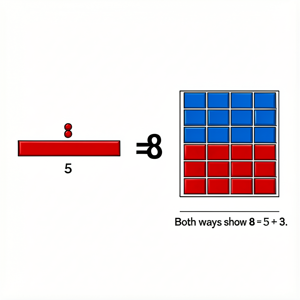 Two-panel comparison diagram. Left panel: Maya 8 drawn as a horizontal bar (5) with three dots above it (3). Right panel