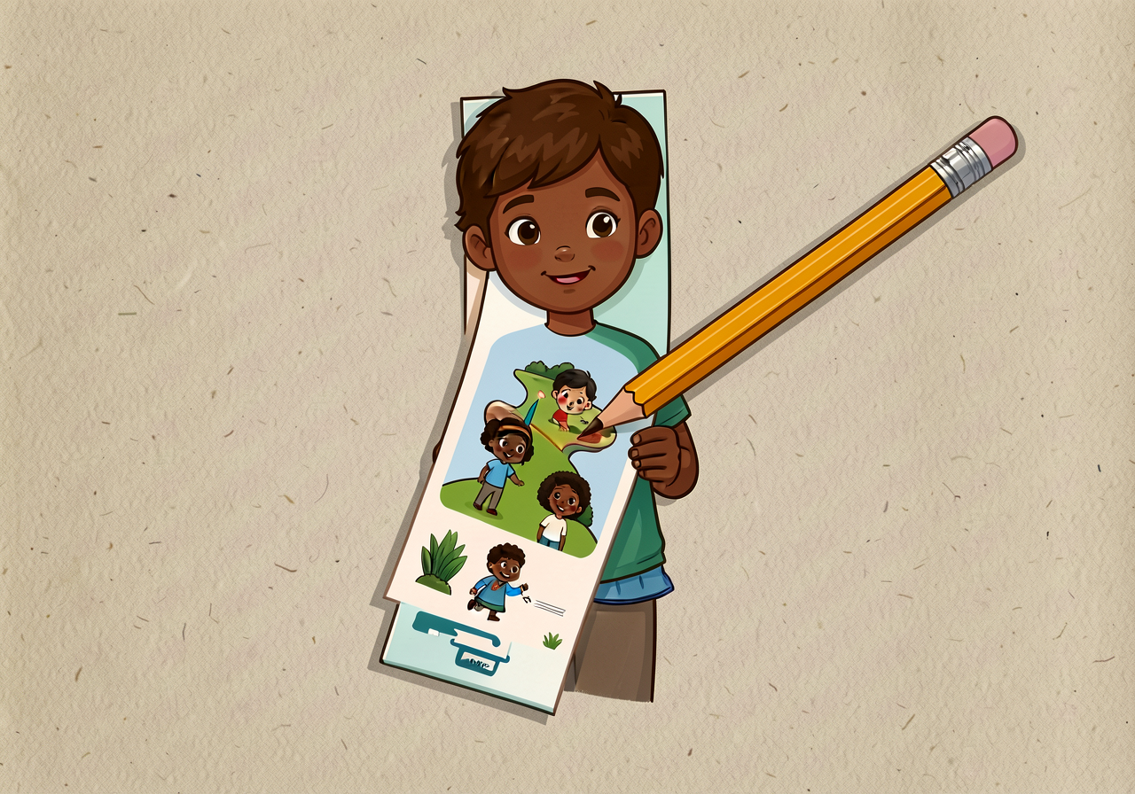 Reference image of the MG-13 bookmark in use with a pencil pointing to move 5. Print-ready 2x7.