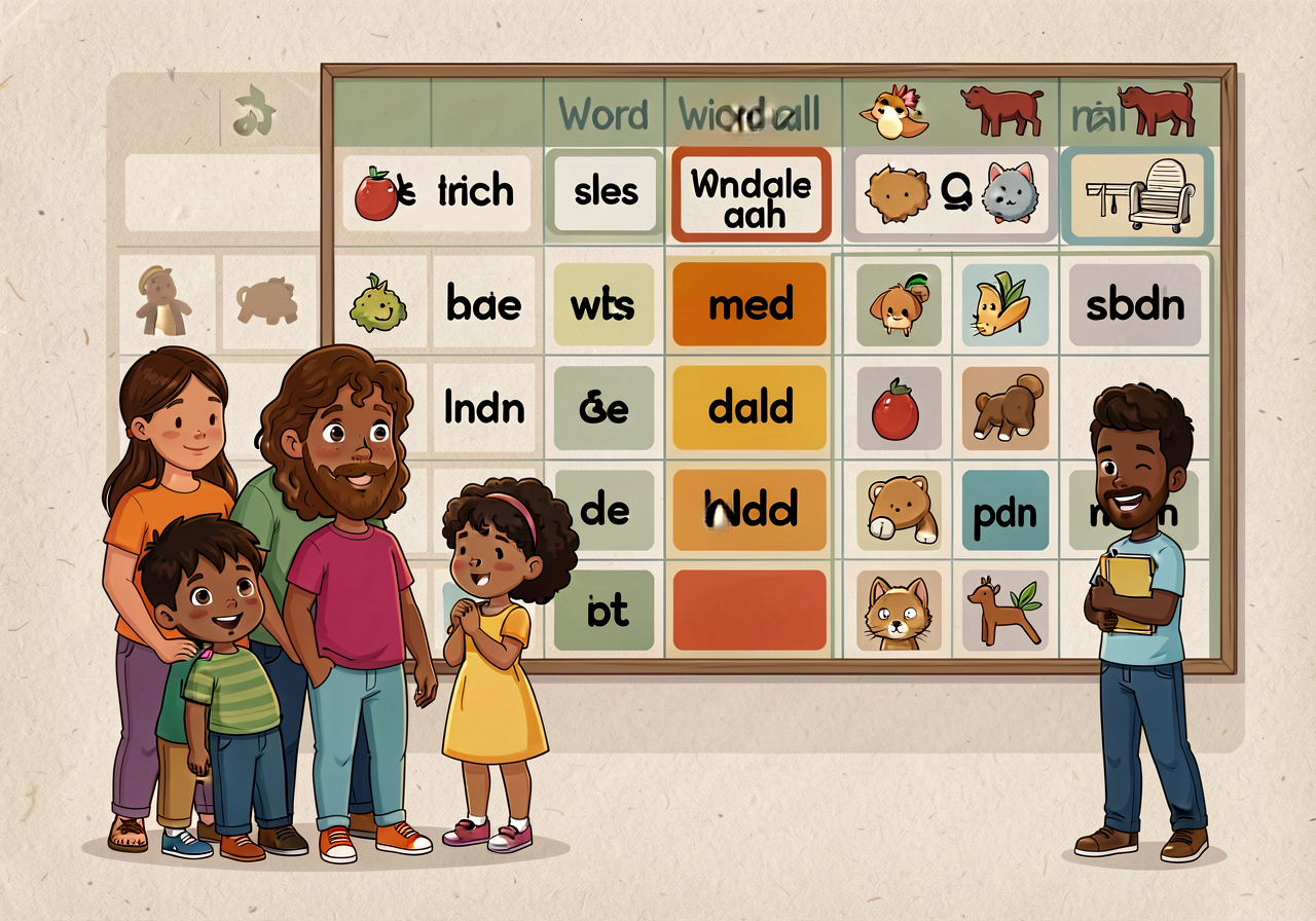 Reference image of the HFW Set 7 word wall with the 15 target words highlighted. Print-ready, dyslexic-friendly font.