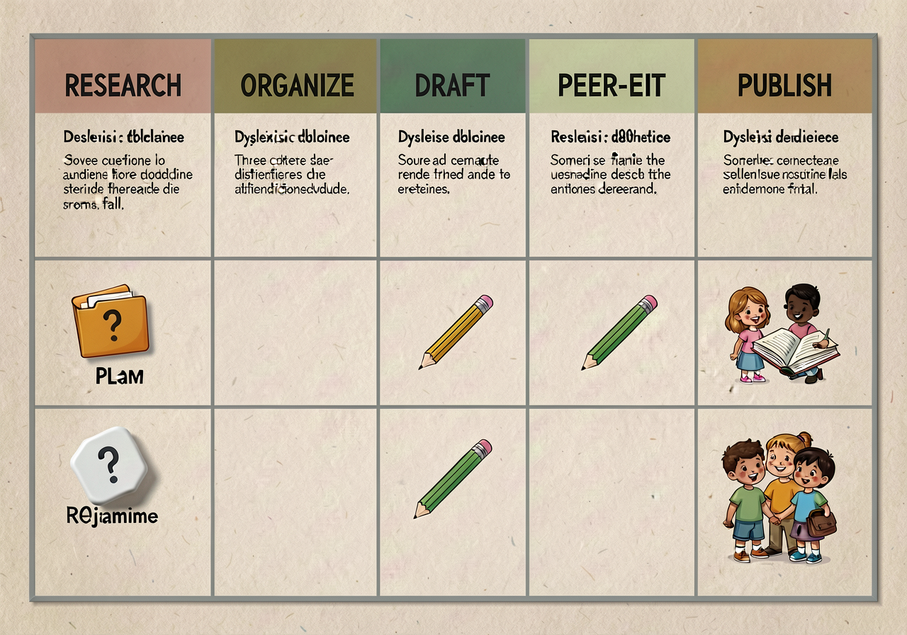 Photo-quality reproduction of MG-10 wall chart at 18x24: 6-column grid RESEARCH | ORGANIZE | DRAFT | REVISE | PEER-EDIT 