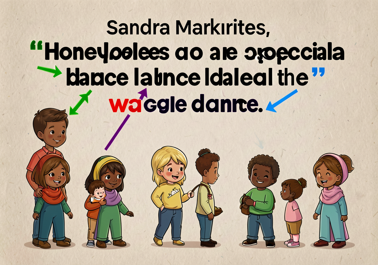 11x17 anchor: a single sentence 'Sandra Markle writes, "Honeybees do a special dance called the waggle dance."' enlarged