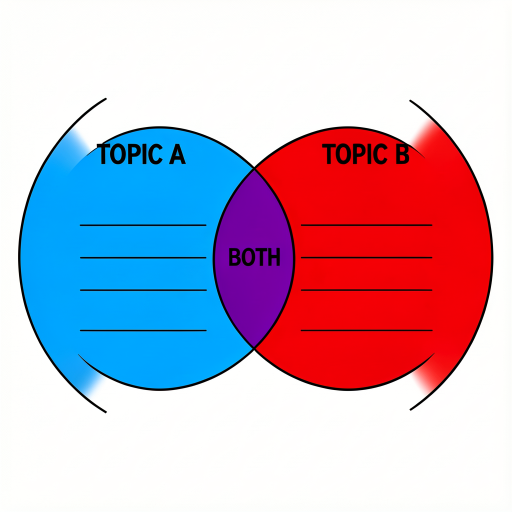 Reference image of a blank 2-circle Venn diagram (one circle blue, one red, overlap purple) sized at 8.5x11 with 5 lines