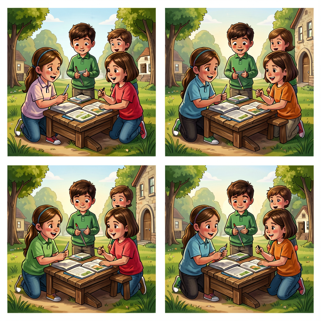 Reference photo grid of the 4 process-verb scenario images from M-3-S-VOC-04-B.