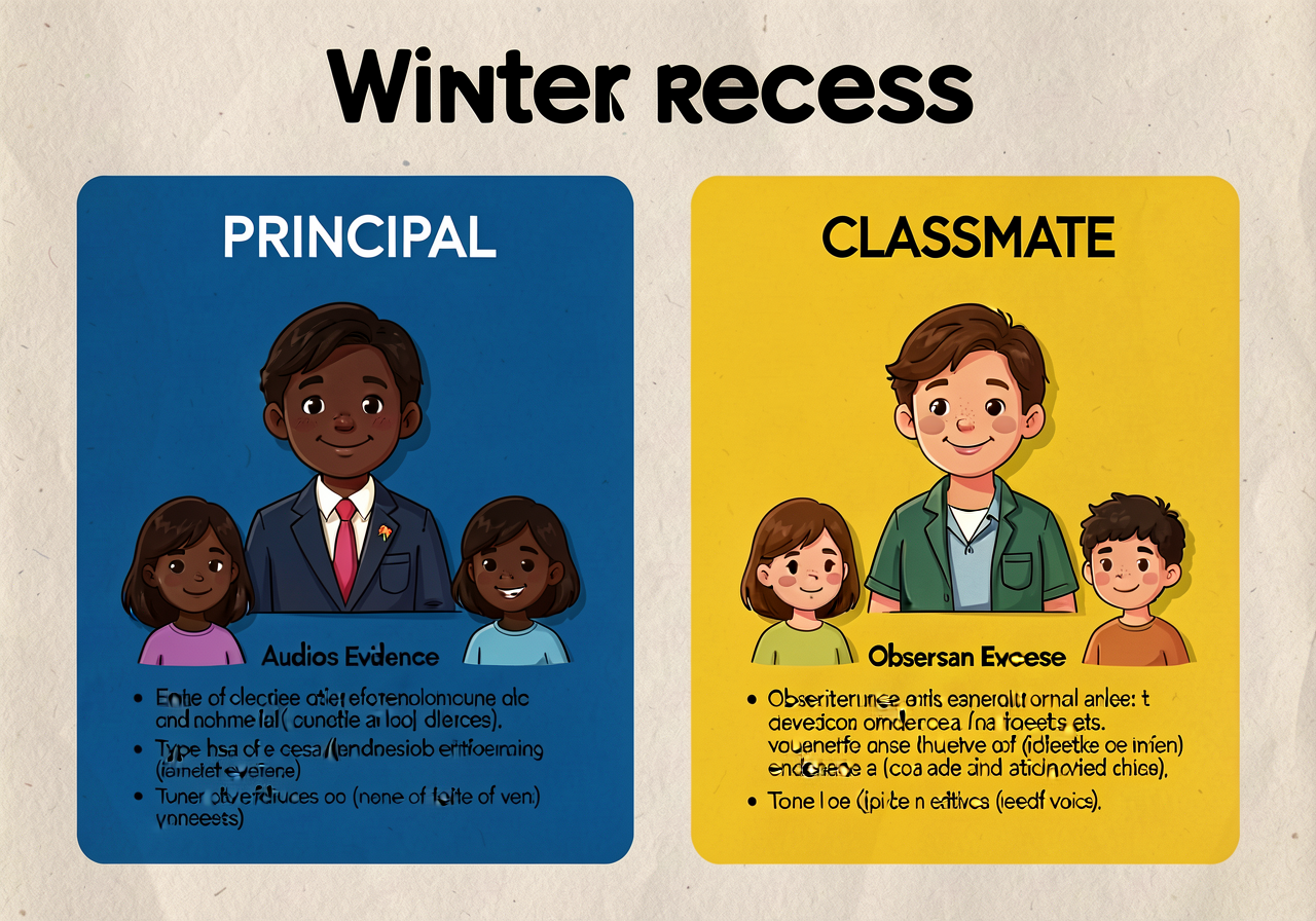 11x17 anchor showing the same claim (winter recess) with two intro versions side by side: PRINCIPAL audience (left, form