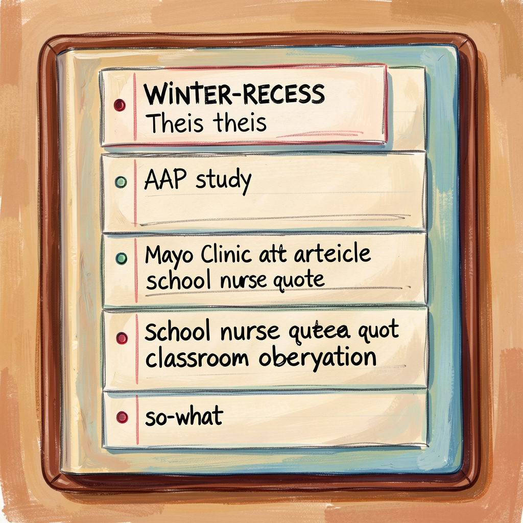 Reference image of a Grade-4 child's filled boxes-and-bullets planner on the winter-recess topic, handwritten in pencil 