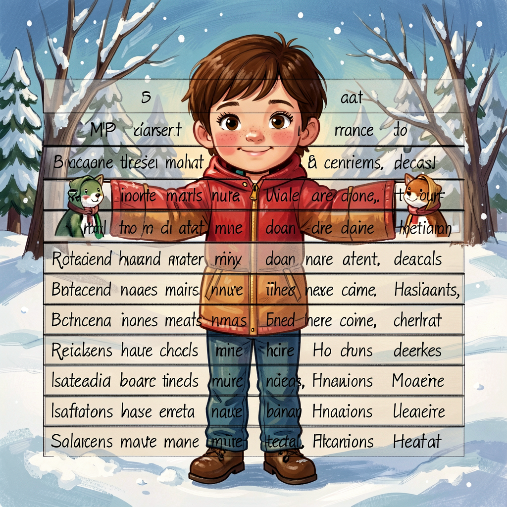 Reference image of a Grade-4 child's completed MPO on winter recess, handwritten in pencil, with each row filled in with