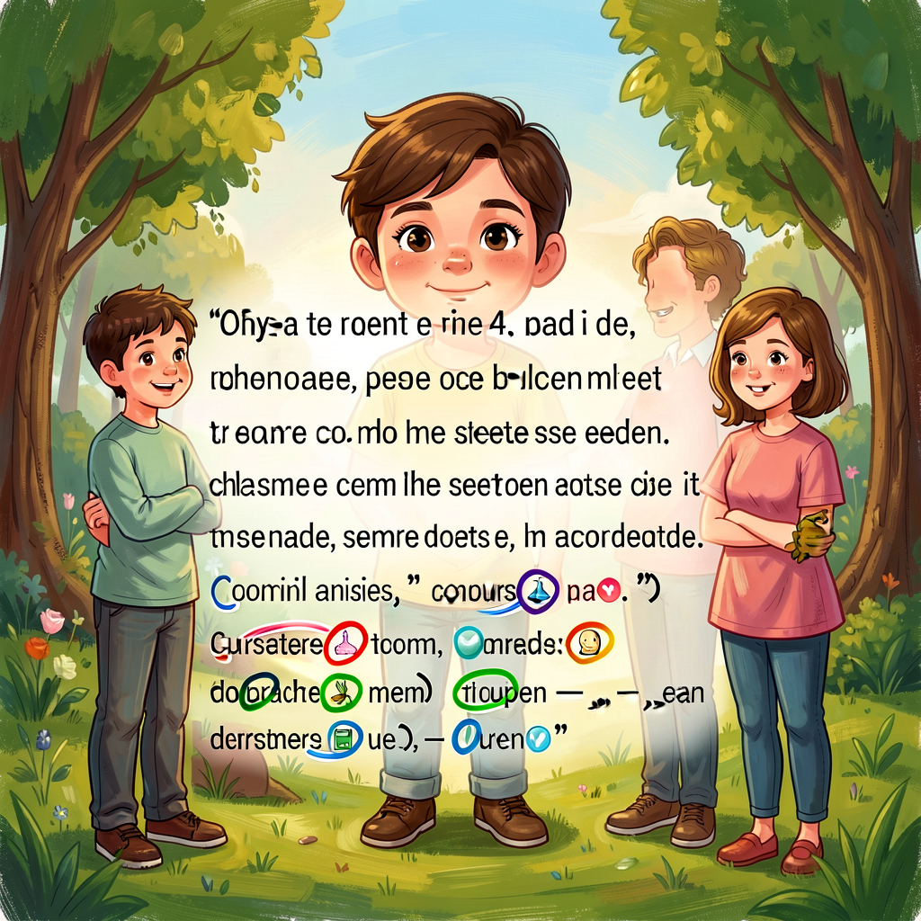 Reference image of a Grade-4 paragraph with embedded quotation, compound-sentence commas, and dialogue marks all applied
