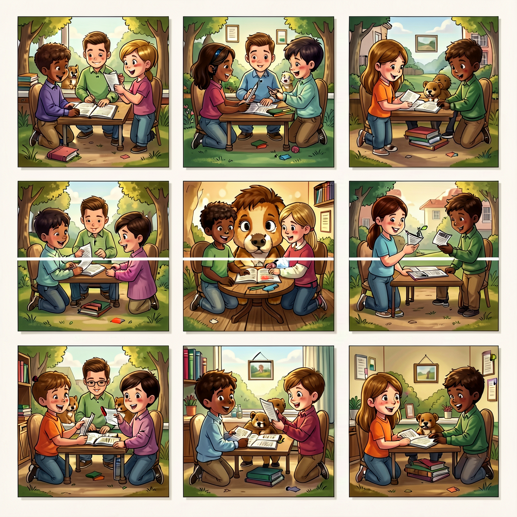 Reference photo grid of the 5 argument-vocabulary scenarios from M-4-F-VOC-04-B.