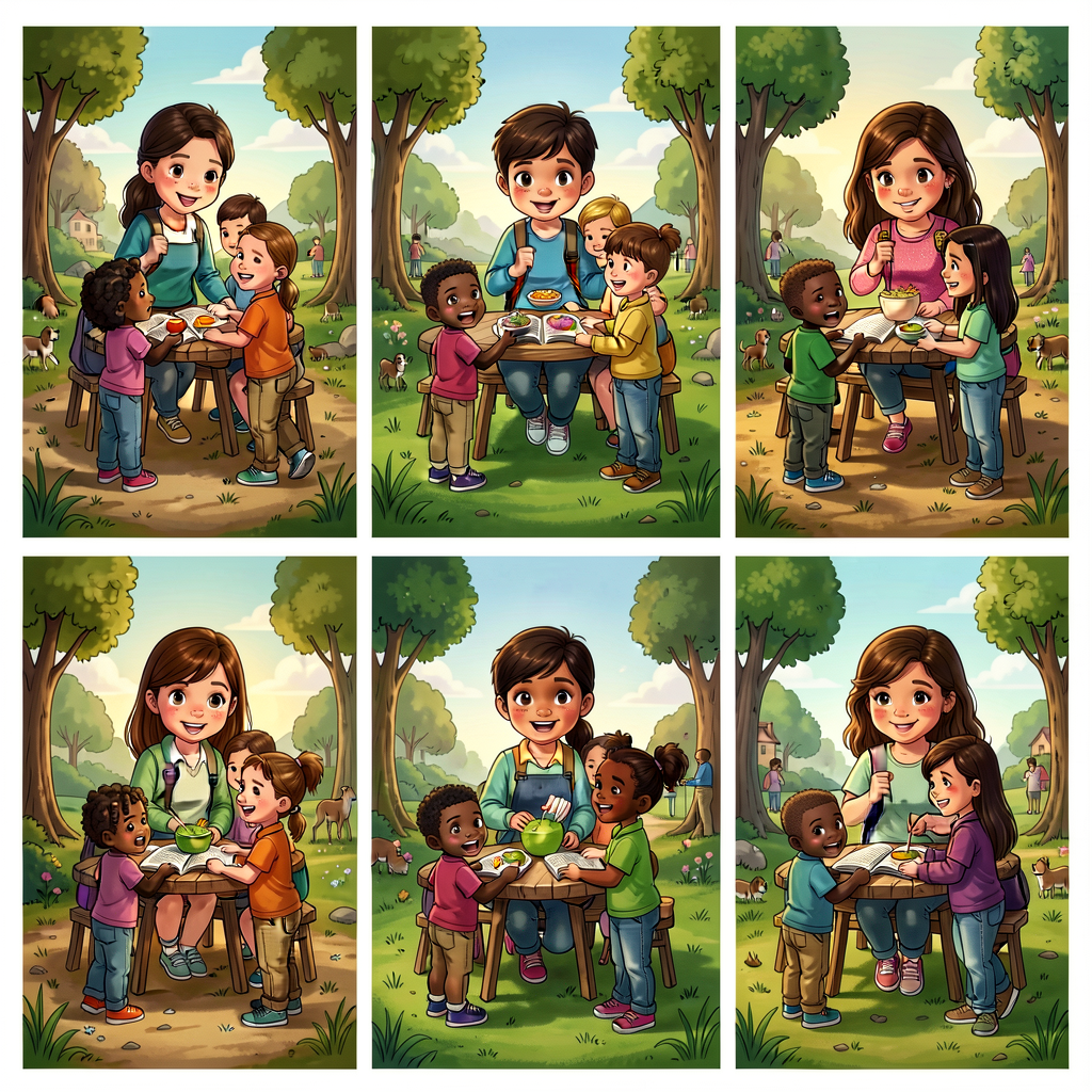 Reference photo grid of 5 scenarios for the 5 words. Print-ready 8.5x11.