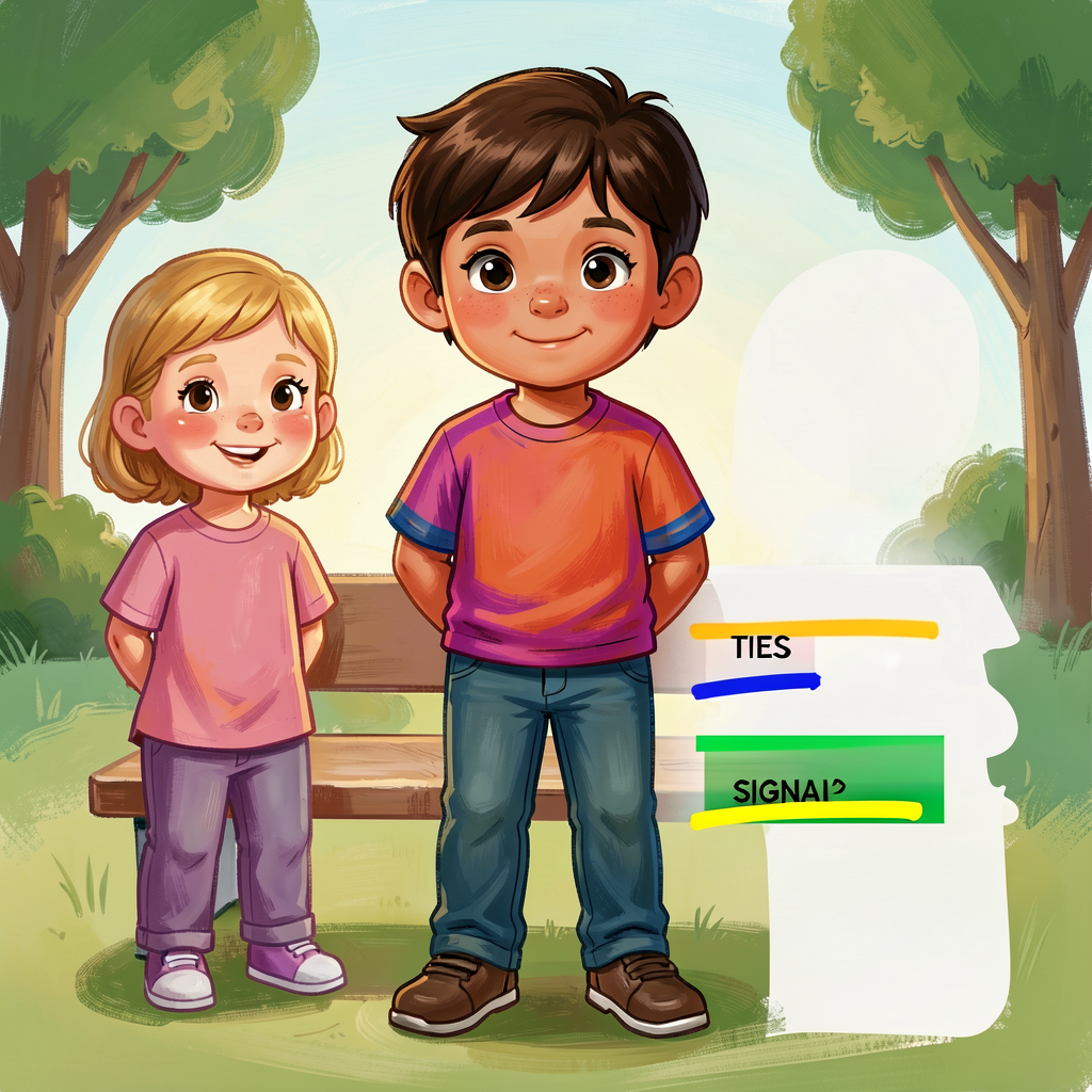 Reference image of a Grade-4 child's drafted body paragraphs 2 and 3 with each TIES band color-underlined (purple/blue/o