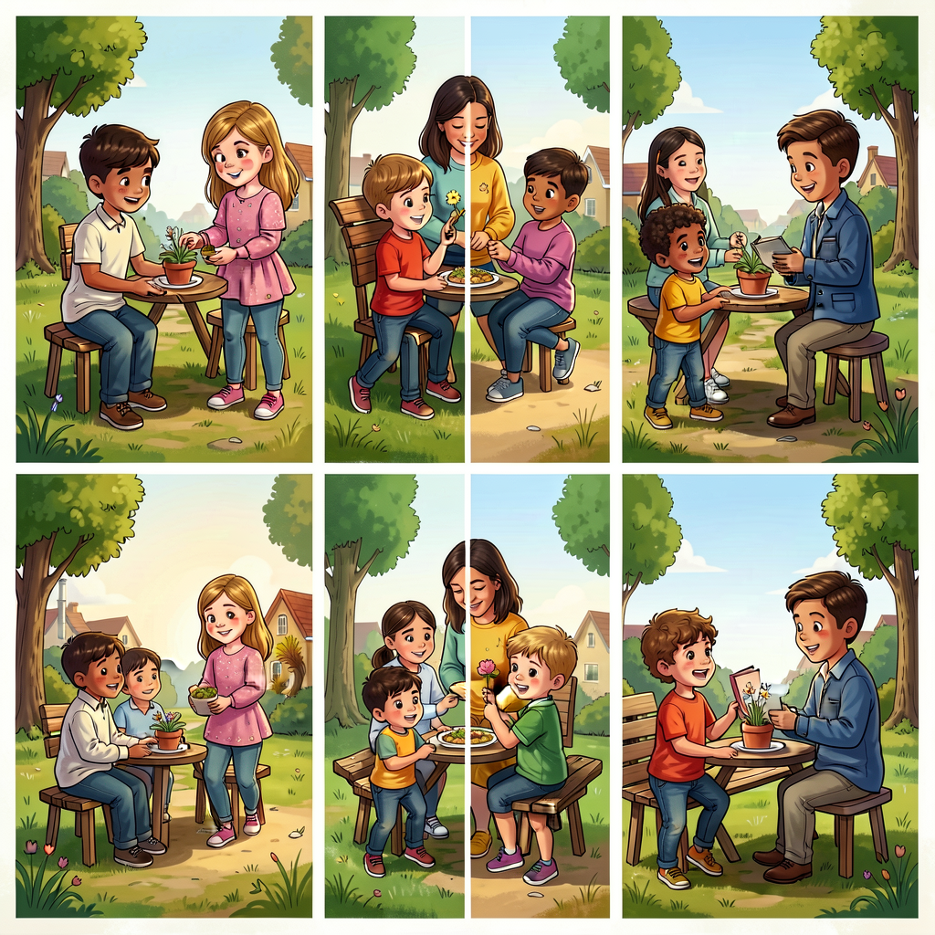 Reference photo grid of 5 scenarios for the 5 Set-10 words. Print-ready 8.5x11.