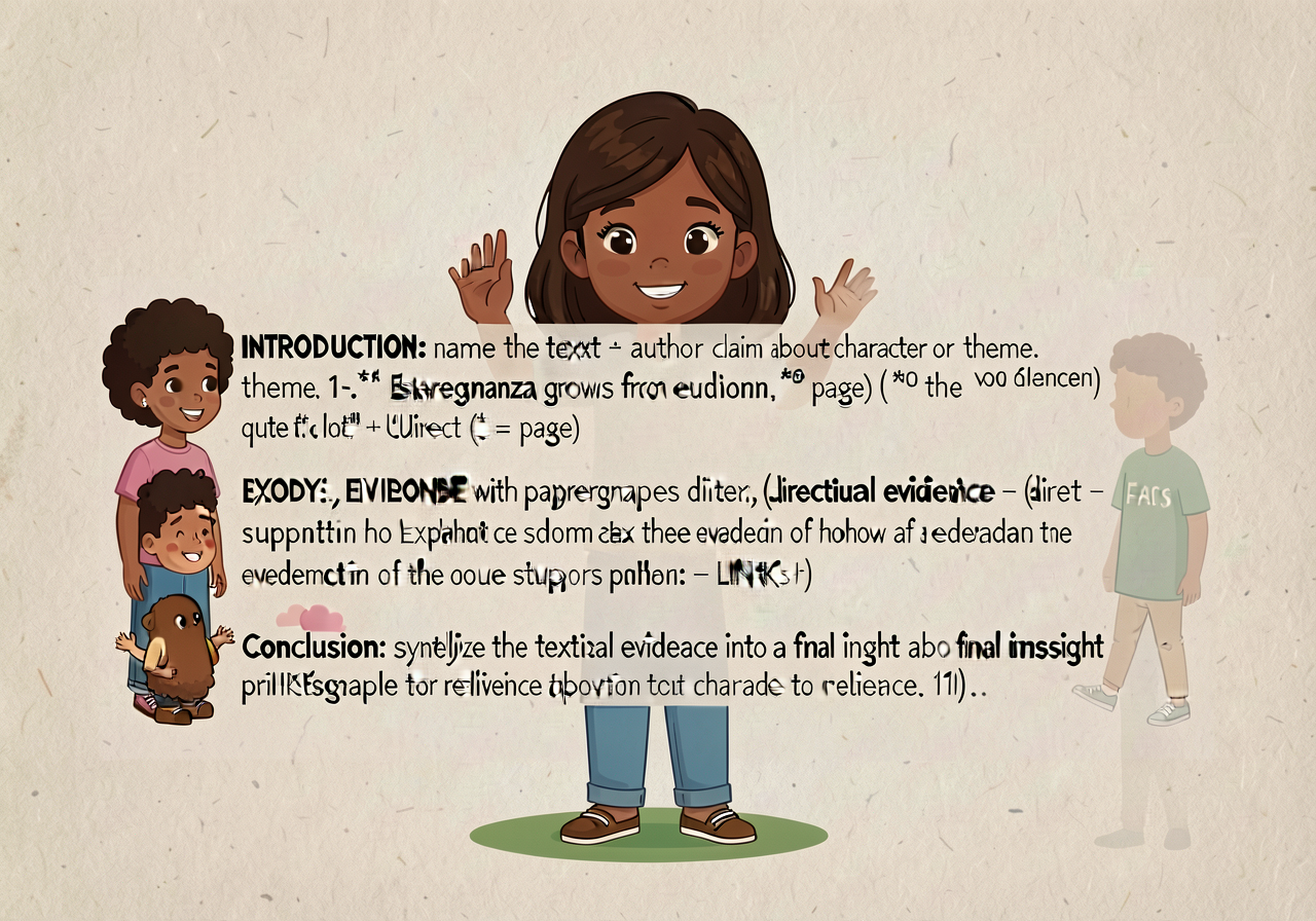 Literary-essay anchor (G5 stretch): 3-paragraph short essay structure for the literary-essay variant. INTRODUCTION: name