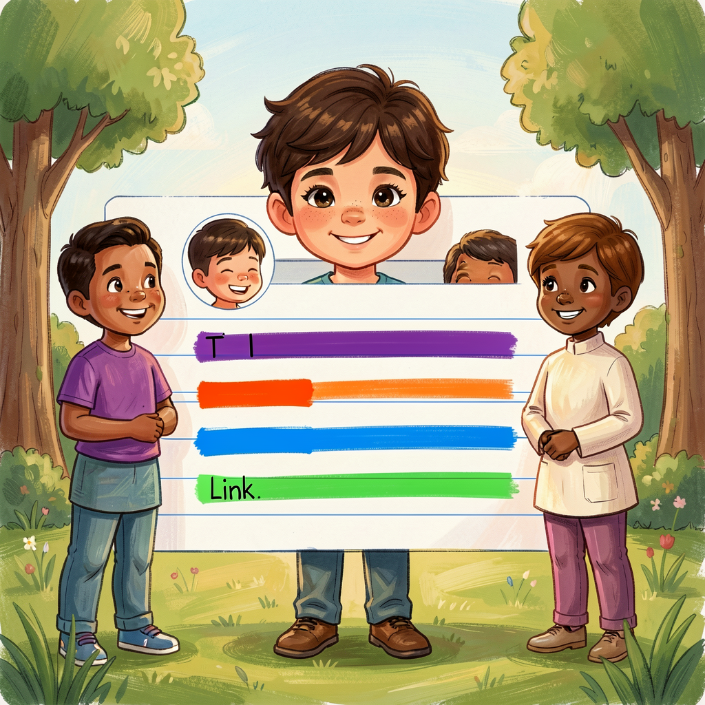 Reference image of a Grade-5 child's handwritten TEEL body paragraph with each band color-highlighted (topic purple, evi