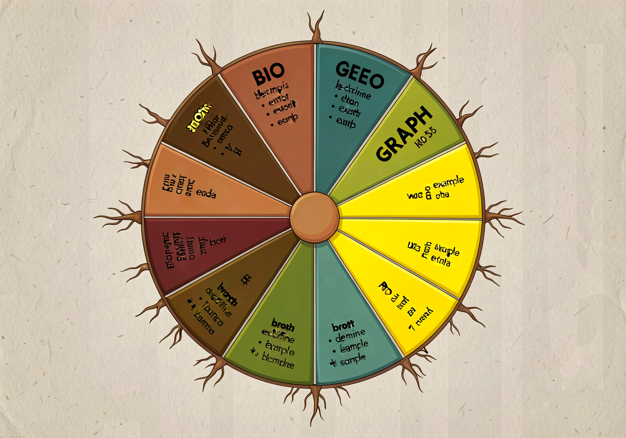 Reproduction of MG-20 at 11x17: 12-wedge circular wheel with all 12 roots shown; today's 4 (BIO, GEO, PHOTO, GRAPH) high